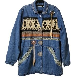 Vintage  90s 220 Hickory Southwestern Denim Coat woman’s oversized large